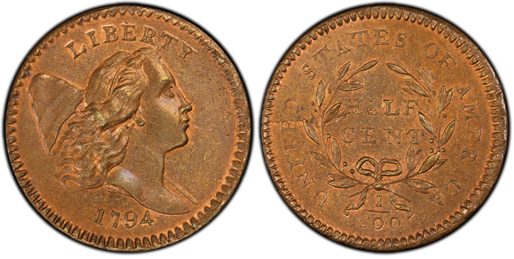 1794 Liberty Cap Half Cent. C-7. High-Relief Head.  MS-67 RB (PCGS). 
